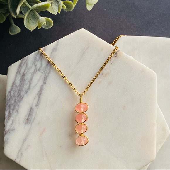 Cherry Quartz Jewelry set Pendant Necklace Dangle Earrings crystal jewelry - Picture 4 of 9